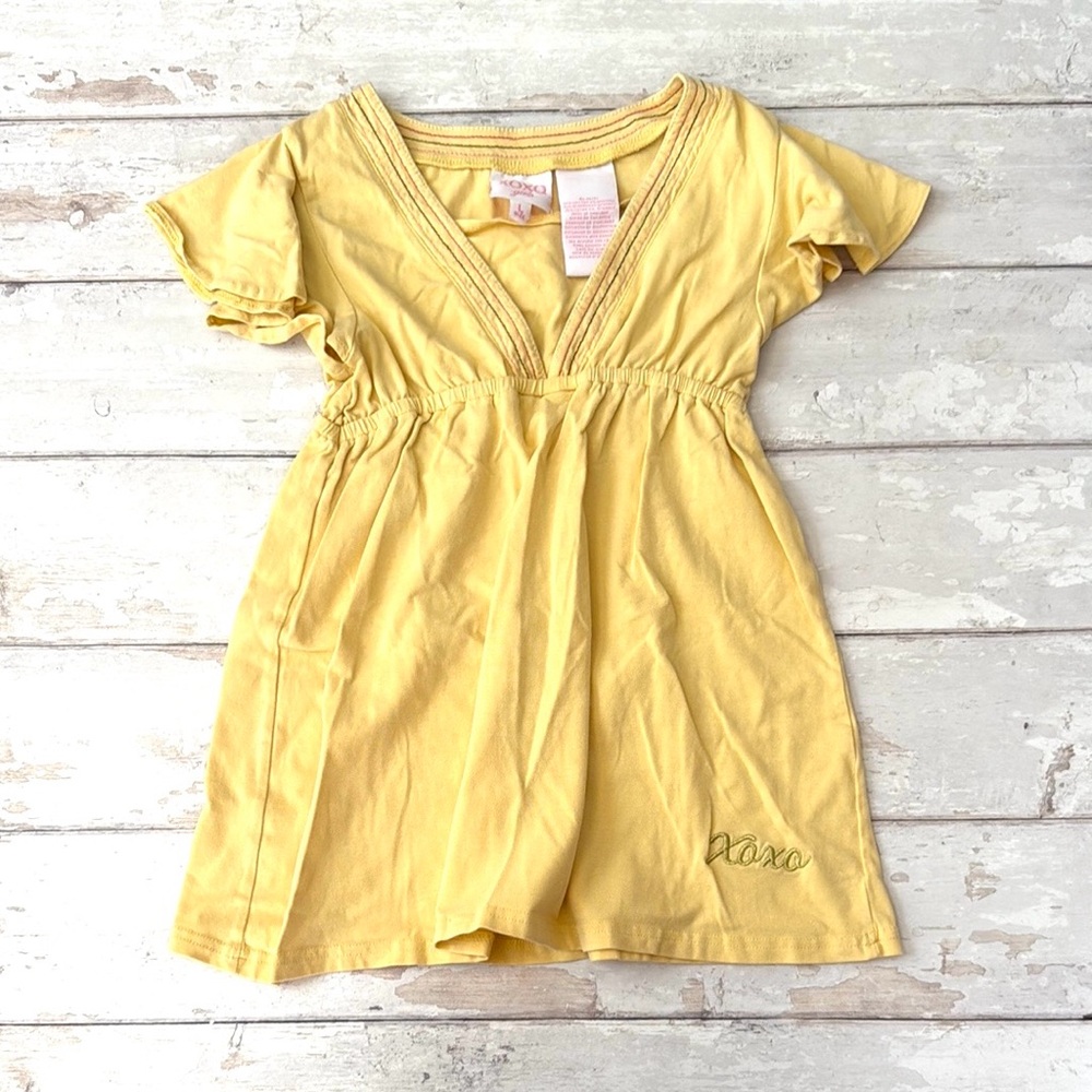 Girls Large 10/12 Yellow Kids Dress Short Sleeves XOXO Brand Size 10 12